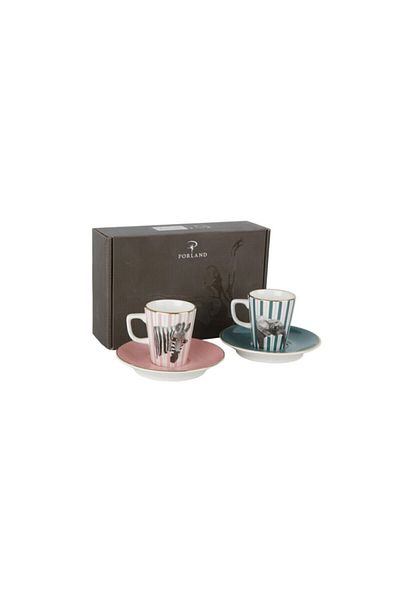 Porland Wild Life Zebra-elephant Coffee Set with Saucer 4 Pieces