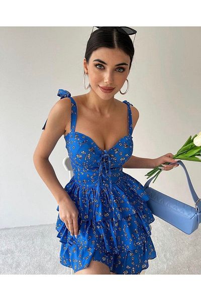 My Bella Trägerkleid Rock Volantkleid Blumen Minikleid mit Bruststütze