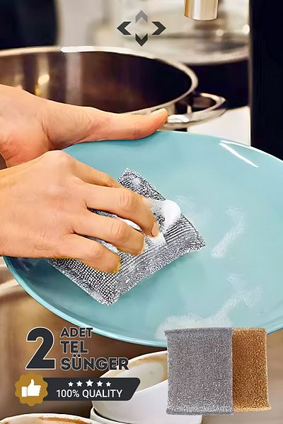 LİGROUND 2 Pieces Highqual Inox Wire Cloth Sponge - Multi-Purpose, High Absorbent Dish Sponge