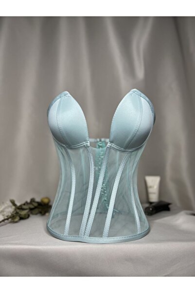 Metay Design Mint Yeşili Korse Büstiyer Kedi Kulağı Model-XXXL