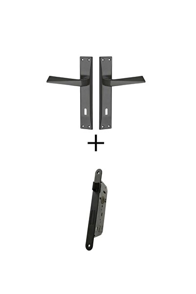 ararsanburada Prizma Aynalı Oda Kapı Kolu ve Nokta Sesiz Kapı Kilit Mat Siyah 1 Kapılık