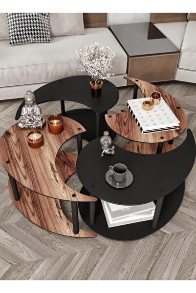 messer Yin Yang Unıty Serenıty Orta Sehpa 4 Lü Madran Ceviz Siyah-90 Cm