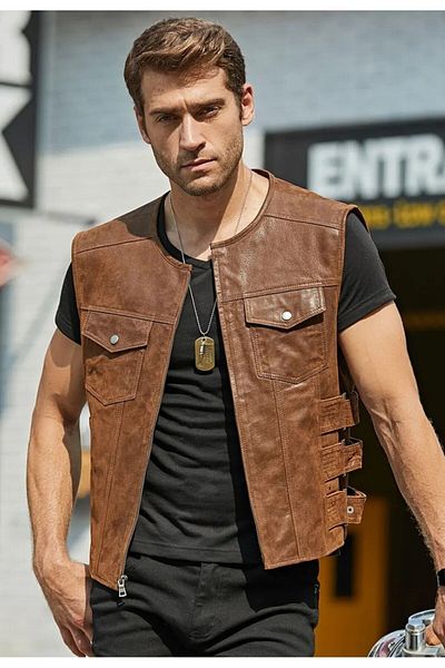 NYC GİYİM TEKSTİL Biker Vest - Genuine Zik Leather
