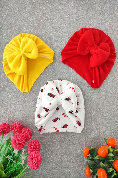 dubi baby Set de 3 bonete colorate cu modele pentru fetițe - Set de bandane (...