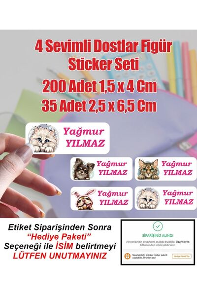 Aysprint Sevimli Dostlar Okul Etiketi Kırtasiye Defter Kalem Matara Çanta Kal...