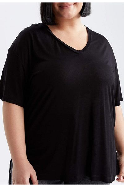 Plenty Black V-Neck Large Size T-Shirt
