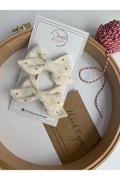 Eli baby handmade Papatya Işlemeli 2'li Fiyonk Toka