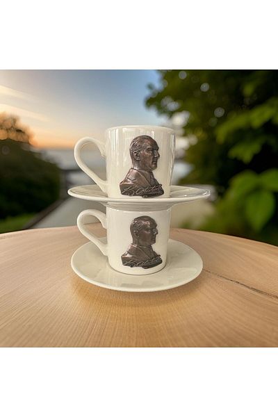 Çiporcal Ataturk Copper Colored Porcelain Cup Set