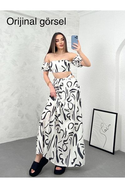hipnoz butik Women's Linen Bustier Skirt Suit (Original Visual)