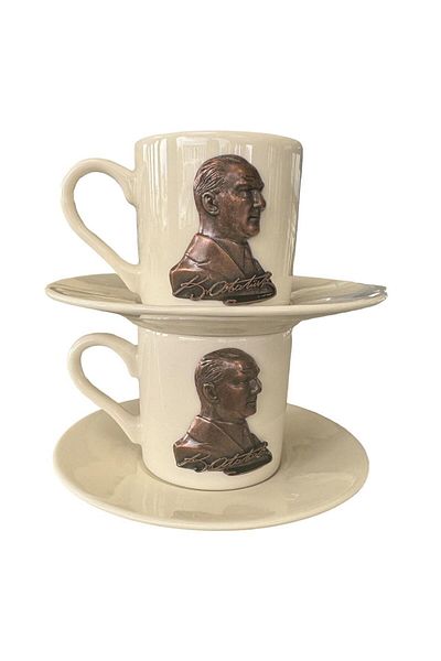 Çiporcal Ataturk Copper Colored Porcelain Cup Set