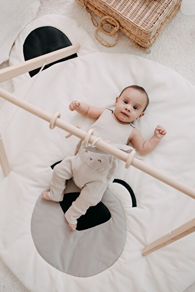 DERY BABY Oyun Halısı Ahşap Bebek Oyun Alanı Etkinlik Baby Gym Sallanan Oyuncaklar Dahil Polar
