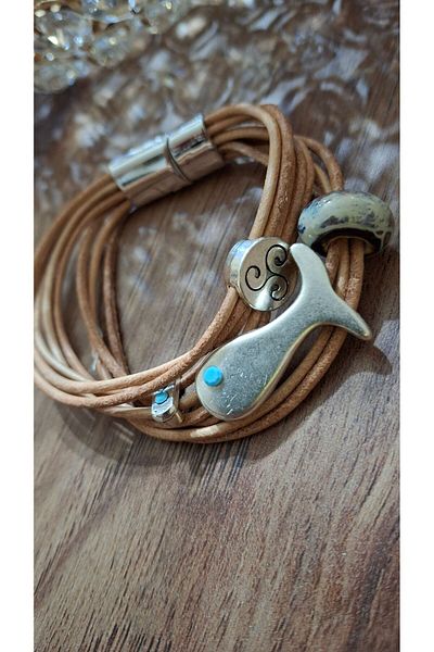 azra takı tasarım Women's Leather, Ceramic, Brown, Fish Figured Bracelet