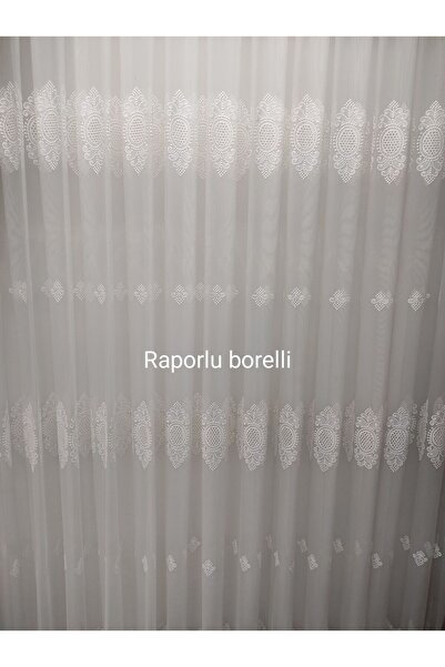 Beautiful Evin raporlu tül perde ekru sık pile 1/3 ağır gramajlı