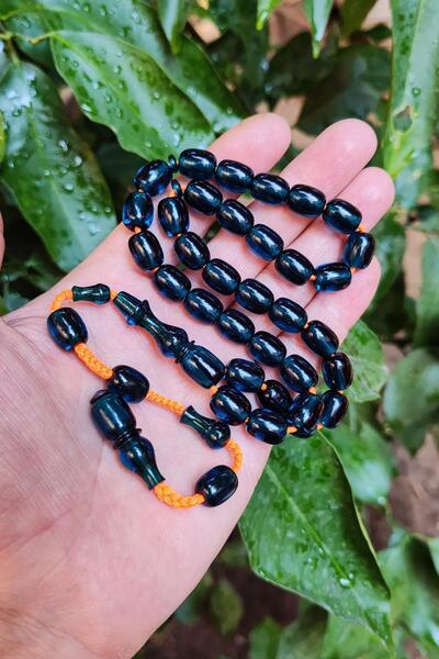 Vip Kehribar 9x11 ملم برلمان شفاف أزرق - مسبحة صلاة كاتالين، إرجين باران