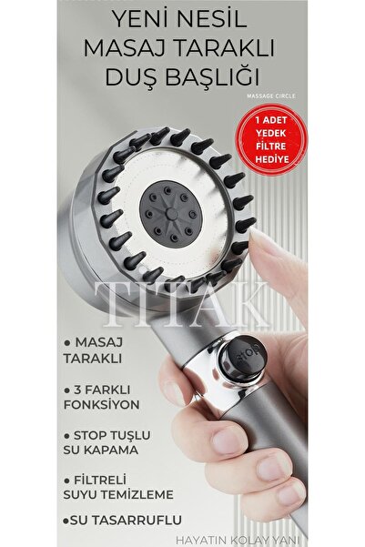 Genel Markalar Aydoğdu Masajlı Filtreli Stop Tuşlu 3 Fonksiyonlu Duş Başlığı ...