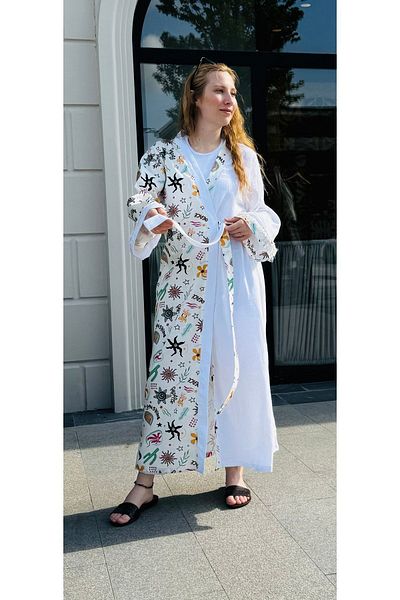 SARE ERKMEN Plus Size Summer Long Kimono - Colorful - Green -White
