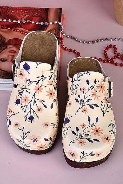 azizsahinshoes 3064 Ανατομικές παντόφλες με μοτίβο μπλε λουλουδιών