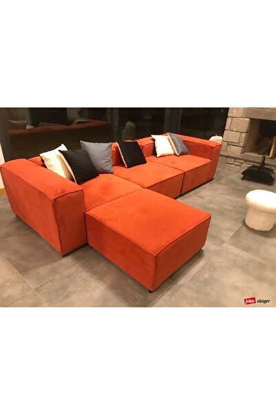 Mobilya Depom Mode Soft Köşe Koltuk Takımı 4 Modül Kiremit Fitilli Kadife Kum...