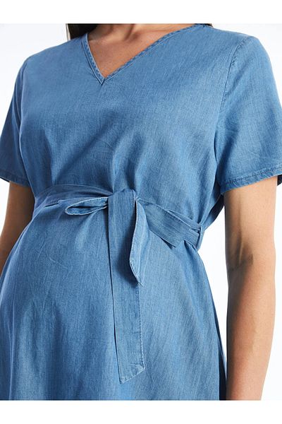 LC Waikiki LCWAIKIKI Umstandsjeanskleid – V-Ausschnitt, kurze Ärmel