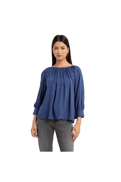 Levi's Women's Blue Plain Boat Neck 3/4 Sleeve Blouse