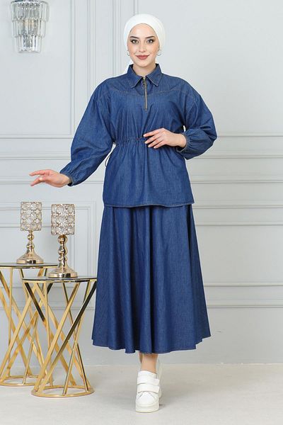 Herita "Dunkelblaues Denim-Set zum Schnüren 19198"