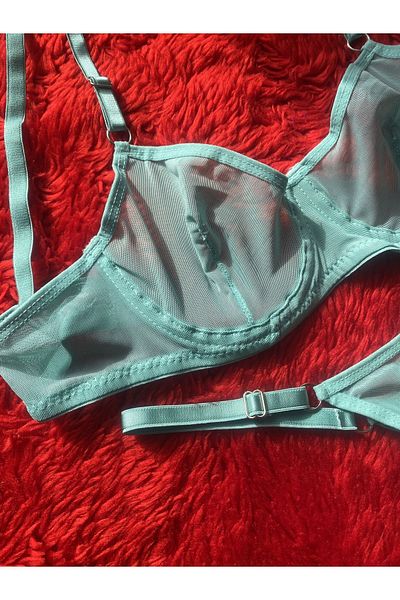 KİVİK Women's Green Balenne Stylish Tulle Bra Set