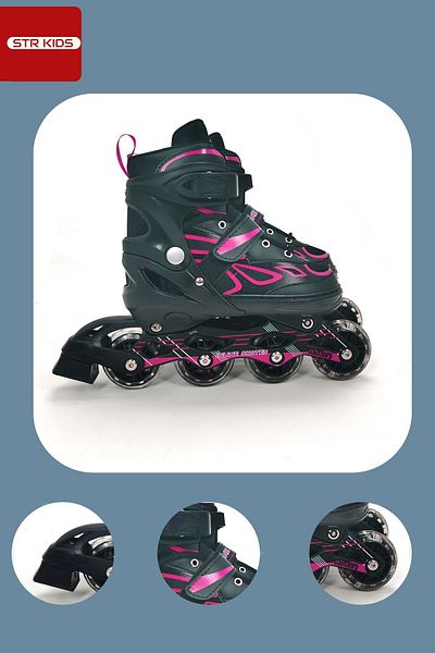 Vadi Pink Double Row Aluminum Body Lighted Silicone Wheel Adjustable Practice Skating Bag