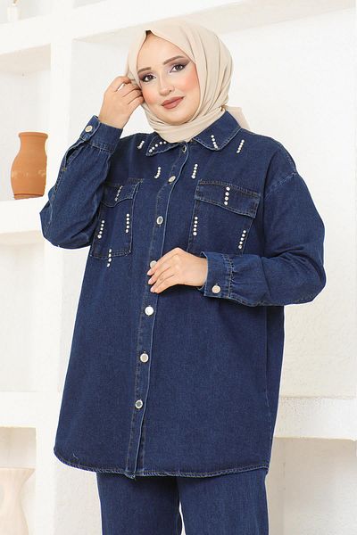 Herita "Dunkelblaues Denim-Set mit Steindetails - 19207"