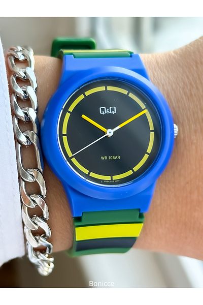 Q&Q Men's Green Silicone Cord Wrist Watch - Suitable for Pool and Sea (10ATM) Bracelet