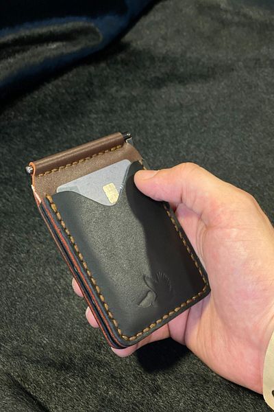 MAT Deri Brown Black Genuine Leather - Slim Card Holder with Money Clip