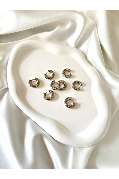 ADORN JEWELRY Kalın Küçük Halka Gümüş Çelik Küpe