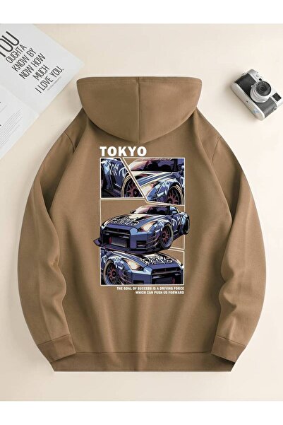 NoVibe Hanorac de iarnă oversize unisex cu imprimeu Tokyo GTR - 3 fire, 100% ...