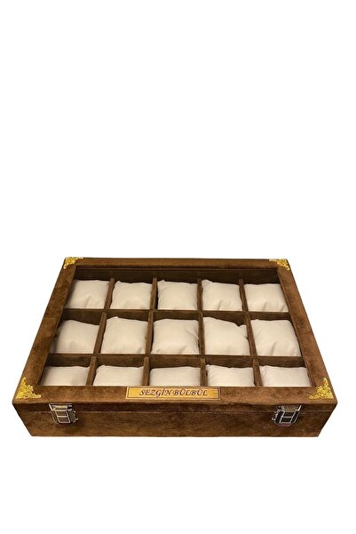 kutuveaksesuar Saat Kutusu Isme Özel Alkantara Kumaş Kaplama 15 Gözlü