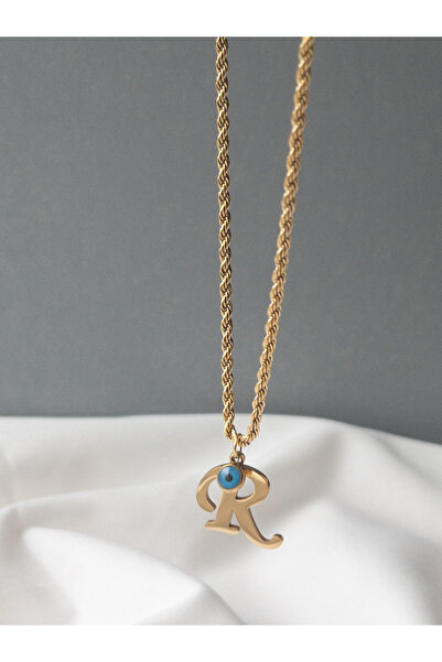 Siya Silver 316L  Kararmaz Çelik Gold Renk Nazar Boncuklu  Uzun Burgu Zincirl...