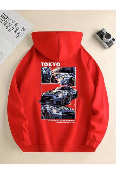NoVibe Tokyo GTR Printed Unisex Oversize φούτερ με κουκούλα - Χειμερινό φούτερ με κουκούλα 3 κλωστών 100% βαμβάκι