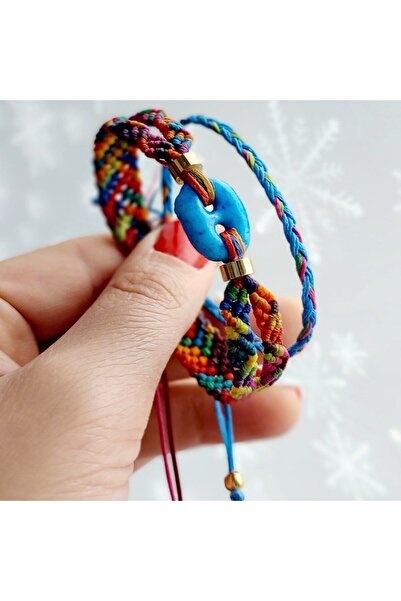 ZDTHandmade Süryani Nazar Boncuğu Renkli Iki Delikli Makrome Bileklik Takımı