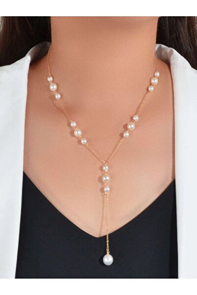 Mupten Stylish Women's Necklace with Pearl Motif and Gold Chain