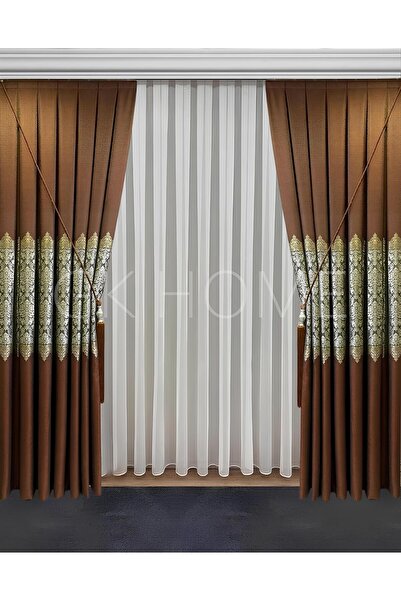 SAYDEMİR HOME Pano Fon Perde Kiremit Damask Çiçek Desenli Fon Perde SIK PİLE ...