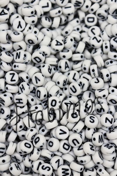 Hobimos 500gr 4x7mm White and Black Written Flat Letter Beads - Wholesale Beads