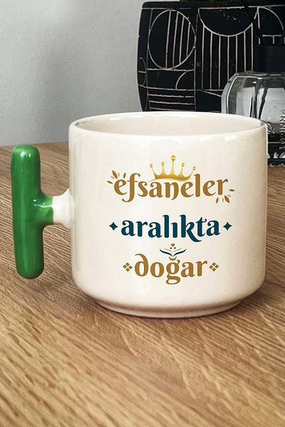 Hedizu Legends Are Born in December Mug Cup with t Handles Green Bow Sign Birthday Gift