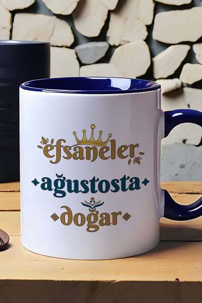 Hedizu Legends Are Born in August Mug Cup Navy Blue Lion Sign Birthday Gift