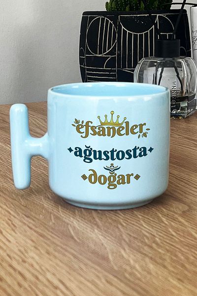Hedizu Legends Are Born in August Pastel t Handle Mug Cup Blue Lion Sign Birthday Gift