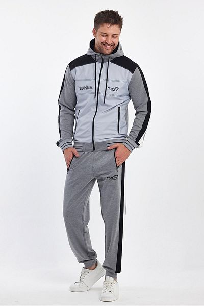 ESPİNA Gray Men's Sports Tracksuit Set - Robe Sleeves, Hooded, Zippered