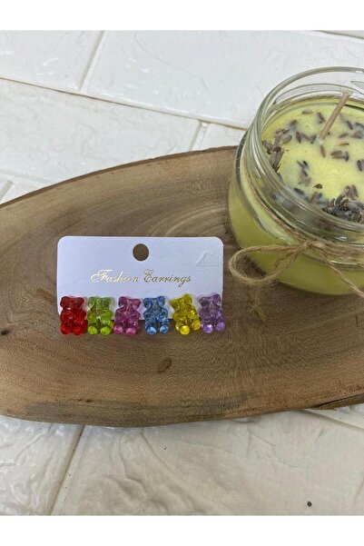 sema aksesuar 6 Adet Renkli Jelibon Ayıcık Küpe Seti