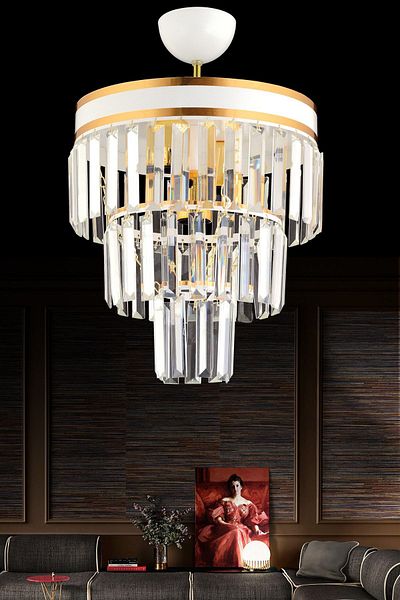 KARDELEN AYDINLATMA AVİZE Paris 3-Tier White to Gold Gilded Crystal Stone Modern Chandelier of 30'