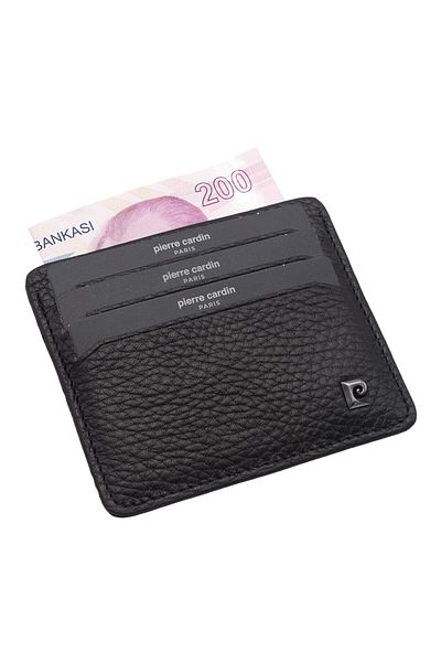 Pierre Cardin Unisex Black Floater Leather Card Holder - 046A41