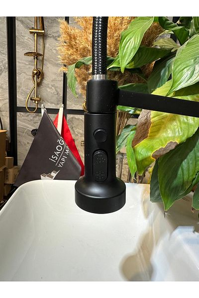 isaoğluKahve Industrial Black Kitchen Faucet - Modern Square Body, Spiral System
