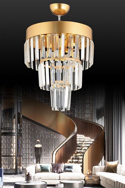 KARDELEN AYDINLATMA AVİZE Paris - 4-Piece Modern Chandelier with Gold Crystal Stone Detail