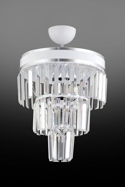 KARDELEN AYDINLATMA AVİZE Paris 4-Tier White, Chrome Gilded, Crystal Stone, 30' Modern Chandelier