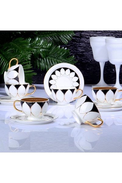 Kosova Porcelain 6-Piece Chubby Cup Set Drop Black Zjn-03